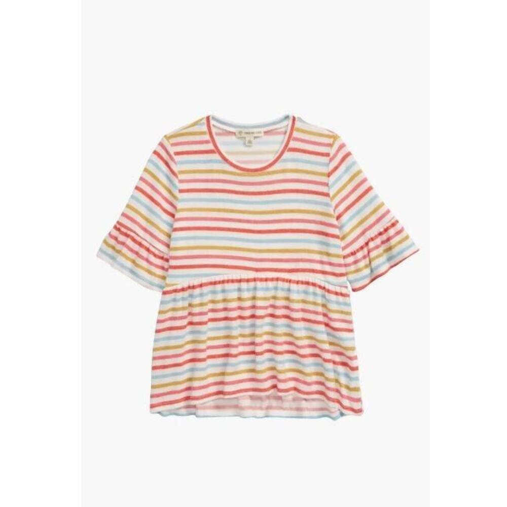 Tucker + Tate Girls‎ Stripe Peplum Top in Ivory Egret Multi Size 4 $35